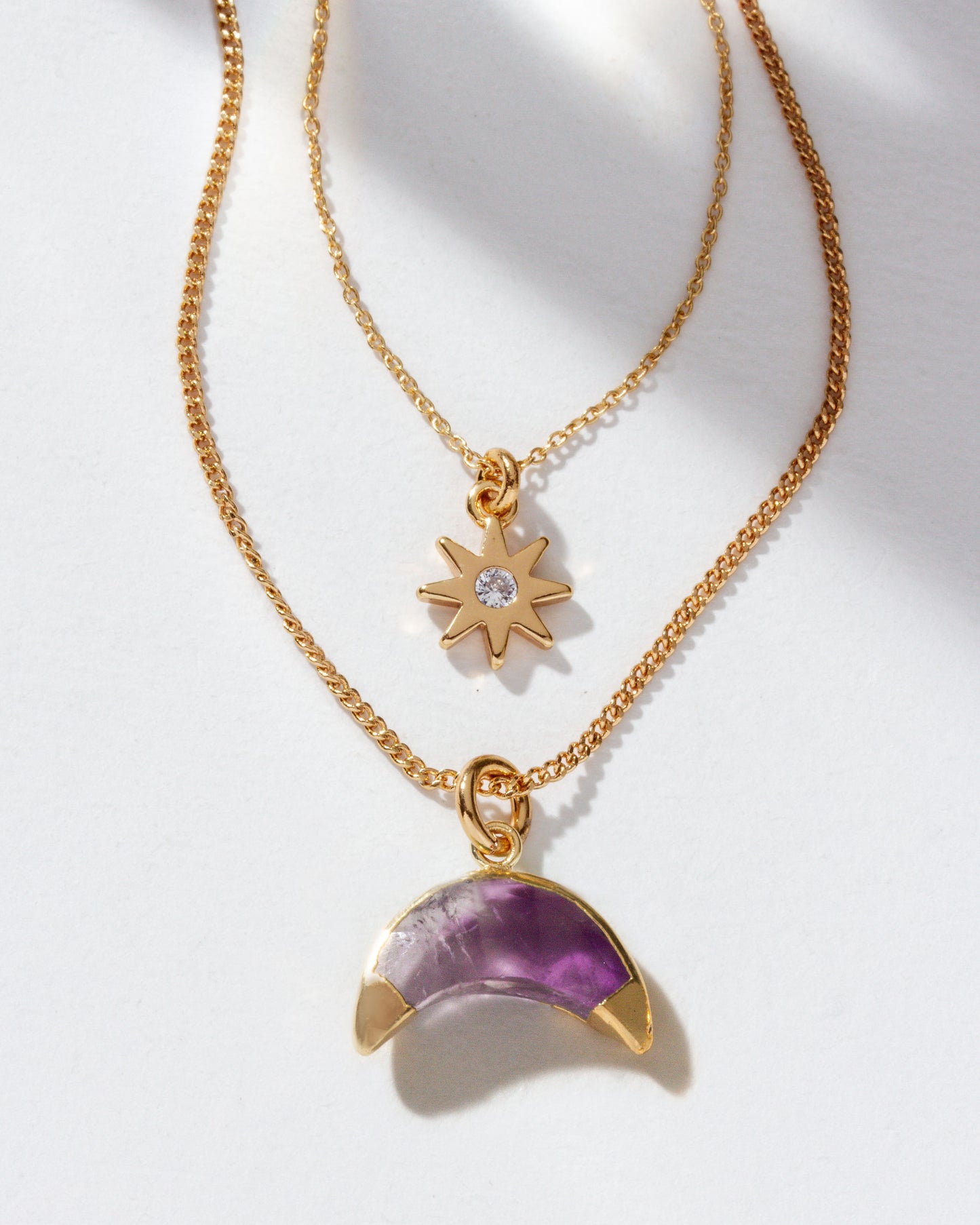 Layered Amethyst Crescent Charm