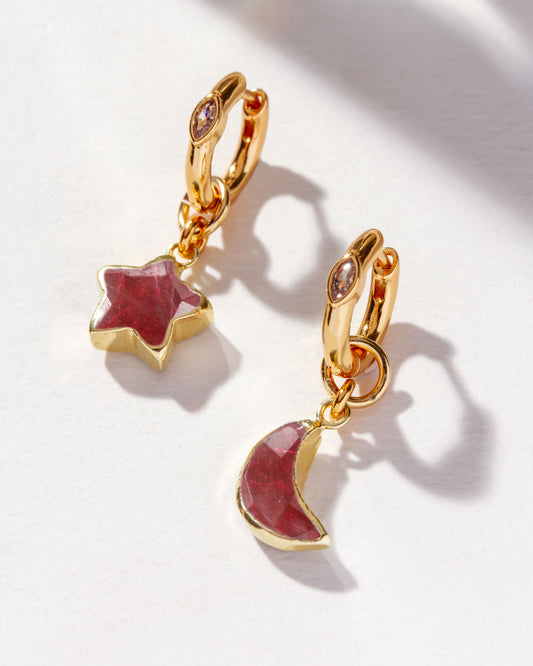 Stellar Ruby Crescent Earrings
