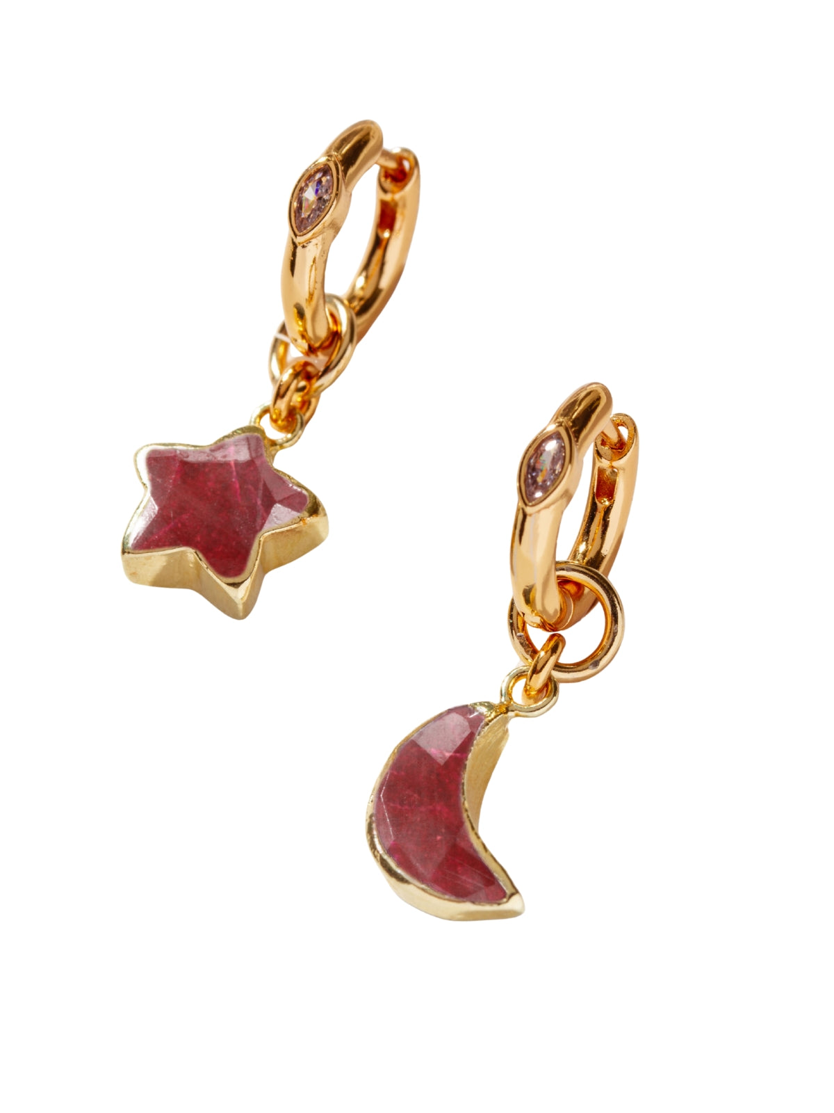Stellar Ruby Crescent Earrings Celestial Ruby Style